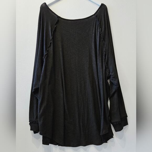 Lauren Conrad LC Women's Sweater Ribbed Ruffled Black Long Sleeve Size 3X - Picture 4 of 10